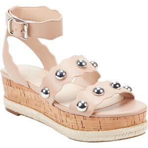 MARC FISHER Faythe Silver Ball Studded Flatform‎ Sandals faux Leather